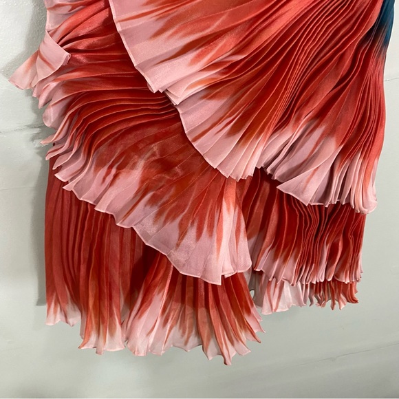 Anthropologie Geisha Designs 3D Floral Asymmetrical Dress Orange Medium - Picture 4 of 12